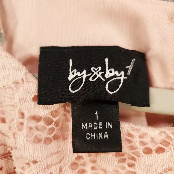 New By & By Dress Juniors 1 Blush Pink Lace Sheer Lined Back Zip - Picture 11 of 15